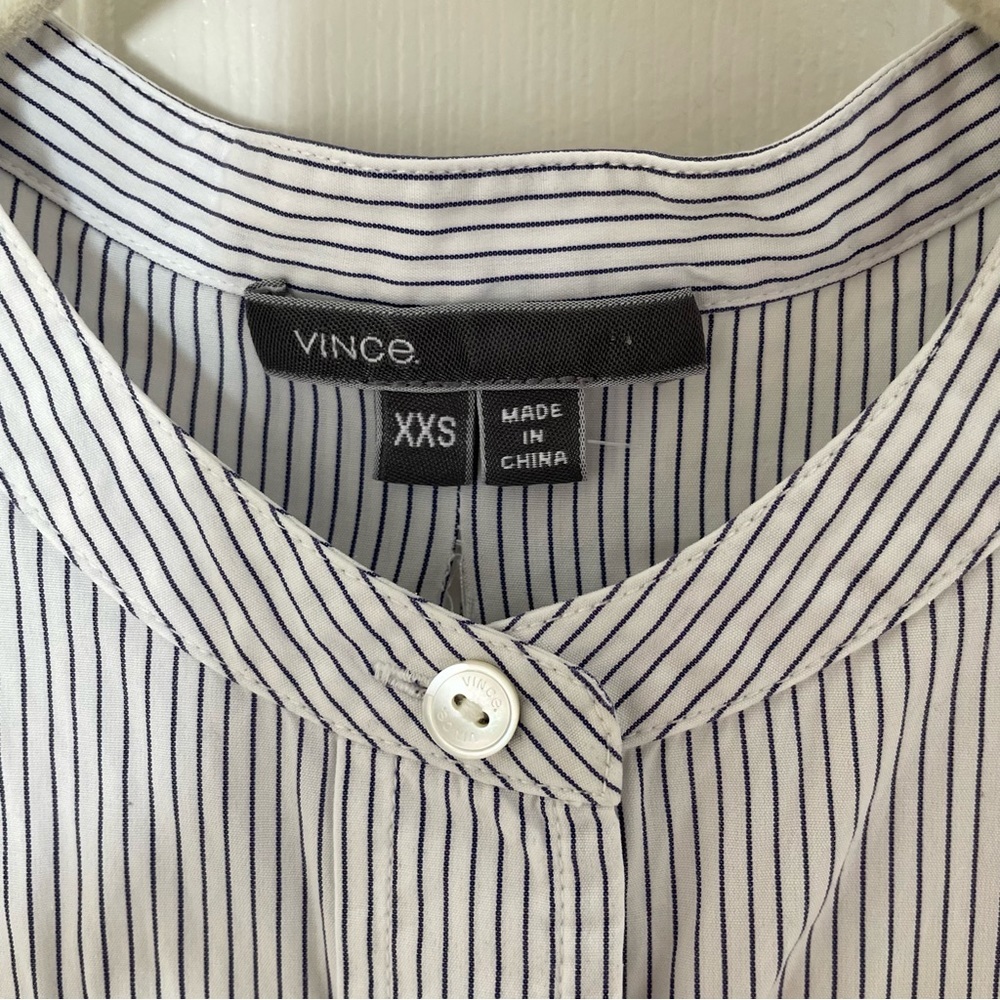 Vince Blue White Pinstripe Cotton Tuxedo Split Hem Tunic Size Extra‎ Extra Small - Picture 3 of 5